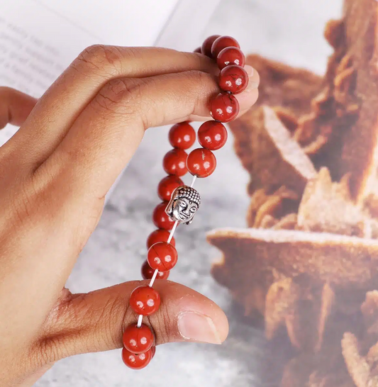 Red Jasper Buddha Bracelet β Dharmic Glow